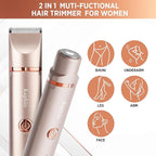 Electric Bikini Trimer Shaver Women: 2 in 1 IPX7 Waterproof Wet & Dry Use Body Hair Trimmer and Facial Hair Remover - Rechargeable Hair Removal Kit for Bikini Underarm Leg Arm Body Face