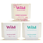 Wild - Refillable Deodorant Variety Pack - Aluminum Free - Scents Include Fresh Cotton & Sea Salt, Cherry Blossom and Coconut & Vanilla - Long Lasting Protection