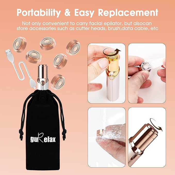 Replacement Heads for Flawless Facial Hair Remover, Gen 2 Replacement Blades Compatible with Finishing Touch Flawless Hair Removal, 18K Gold Painless Razor Head for Women（6 Pack）