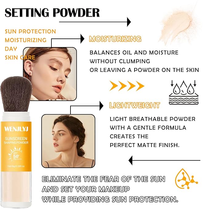 2PCS Mineral Sunscreen Setting Powder Makeup,Translucent Powder SPF 50 PA++++,Oil Control Long Lasting Face Setting Powder Sunscreen,Matte Finish,Lightweight,Breathable,All Skin