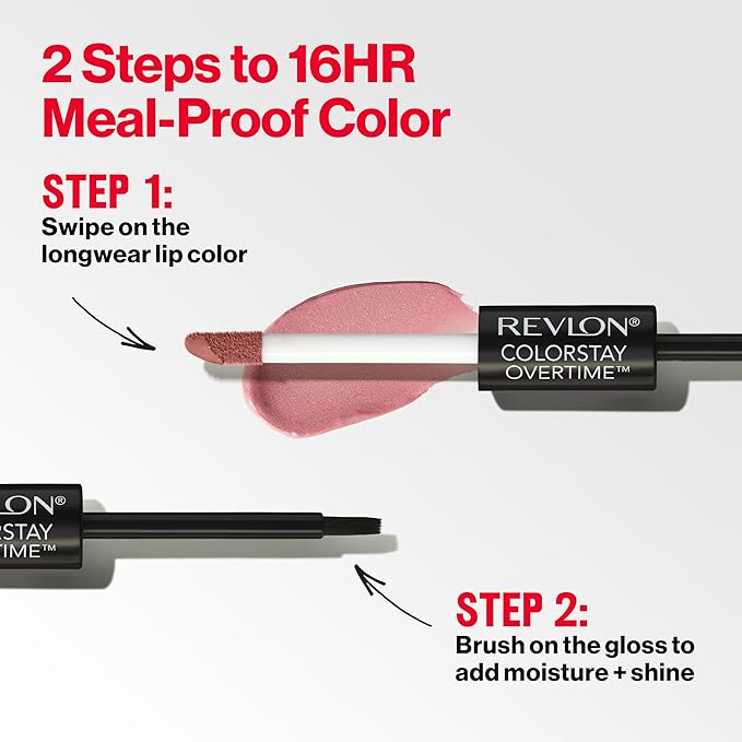 Revlon Liquid Lipstick with Clear Lip Gloss, ColorStay Overtime Lipcolor, Dual Ended with Vitamin E, 510 Boundless Nude, 0.07 Fl Oz