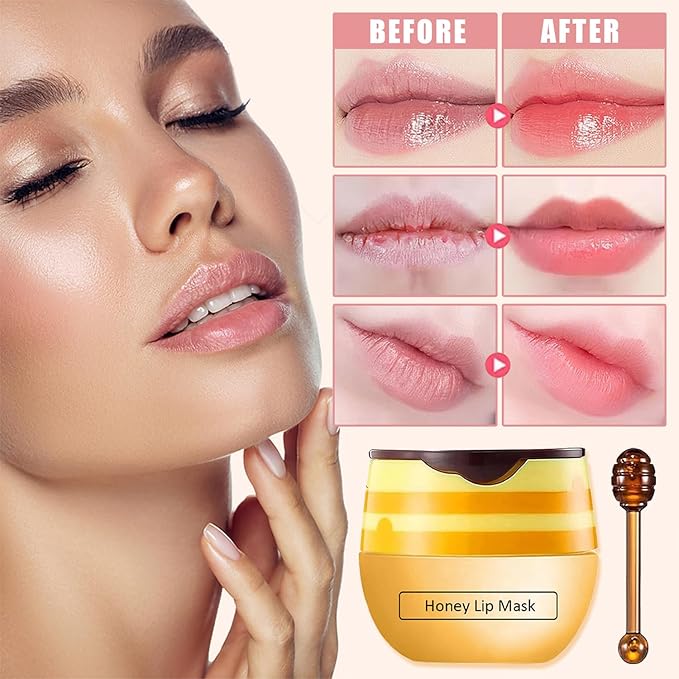4 PCS Bee Lip Balm Lip Mask Honey Pot,Honey&Strawberry&Watermelon&Apple Lime Lip Sleeping Mask,Moisturizing Lip Mask Overnight Prevention Dry and Cracked Lip Scrubs Exfoliator Lip Care