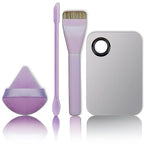 Makeup Brush Set - Flat Foundation Brush, Blender Sponge, Face Spatula, Puff & Heart-Shaped Mixing Palette with Leather Case – Complete Face Makeup Tool Kit for Blending, Foundation & Application