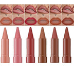 Jolilab 6PCS Lip Liner Lipstick Mini Set, Gradient Matte Nude Velvet Lip Liner Pencil High Pigmented Long Lasting Natural Smooth Lip Makeup Easy-to-Use Crayon Form and Cone Tip