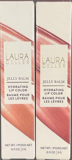 LAURA GELLER NEW YORK Jelly Balm Moisturizing Tinted Lipstick Duo, Hydrating Hydrating Vitamin E - Semi-Shine Finish |Tinted Lip Balm Set Brick House & In the Buff