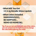 Oulac Metallic Orange Lipstick Set for Women High Payoff Lipcolor with Moisturizing Formula, Vegan Beauty, Full-Coverage Lip Color 4.3g X 3PCS, 02+05+06