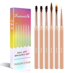6Pcs Nail Art Brush Set - Nail Design Tool Including Nail Liner Brush, Ombre Brush, Nail Gel Polish Painting Brush Drawing Pen for Home Use and Professional Nail Salon