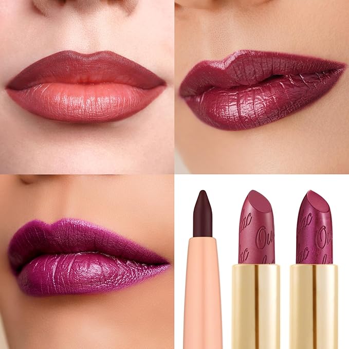 Oulac Red Lipstick & Lipliner Set High Impact Lipcolor with Moisturizing Formula, Vegan Beauty, Full-Coverage Lip Color, Gift Lipstick for Women, 4.3g X 3PCS, LL07+03+04