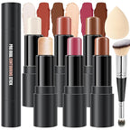 6 Colors Cream Contour Stick Makeup Kit, Shades with Highlighter, Blush and Double-End Bronzer Contour Stick for Sculpt the Cheeks, Long Lasting, Waterproof, Matte & Dewy Finish(SET C)