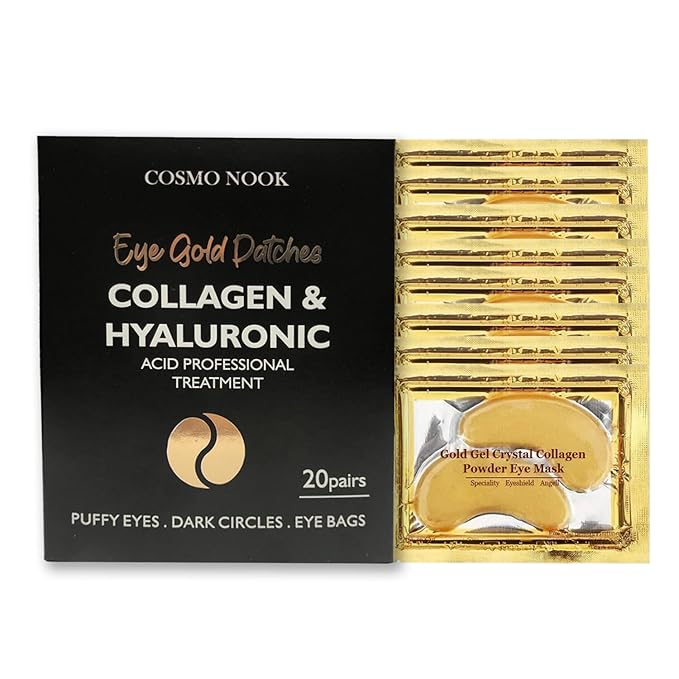 Under Eye Patches (20 Pairs) - Golden Eye Mask with Amino Acid & Collagen, Cooling Eye Care for Wrinkles, Puffy Eyes & Dark Circles, Skincare Treatment for Men & Women
