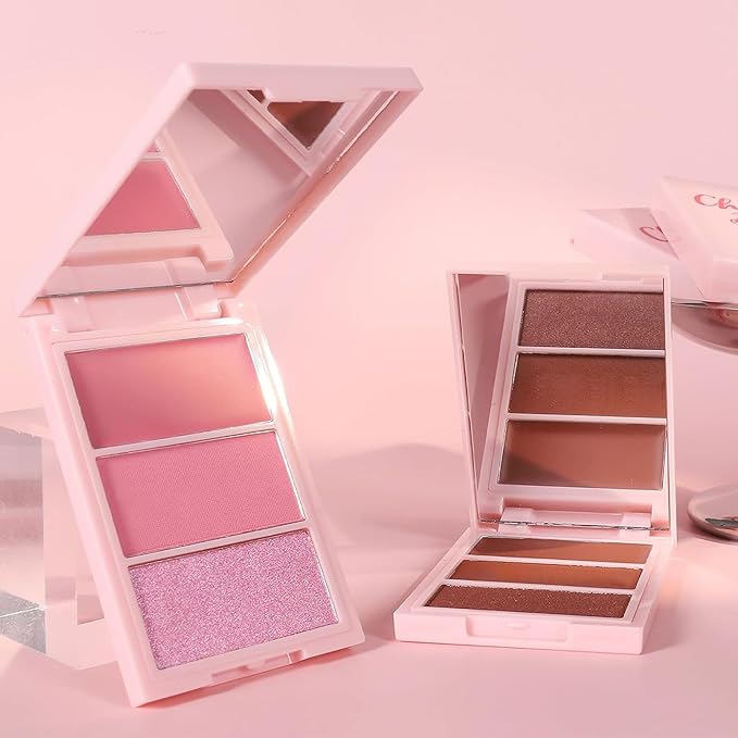 3D Blush Palette, Multi-Use Makeup Powder Pink Blush Palette Glow Makeup Cream Blush For Cheeks, Lightweight, Smooth, Blendable, Contour & Highlight Face for Shimmery Or Matte Finish(04#）