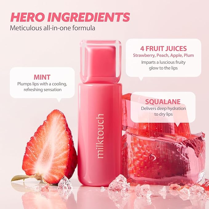 MILKTOUCH Jelly Fit Lip Tint (04 Mute-Ficial Plum) with Cooling Plumping Effect and Water-Based Non-Sticky Texture | Long Lasting Korean Beauty Lipstain Tinted Gloss Oil Brown K Makeup