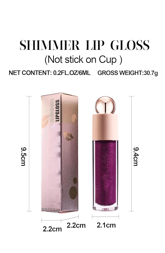 Shimmer Gloss Lipstick, Slicks Lip Gloss Diamond Shiny Pink Dark Red Purple Glitter Sparkly Glossy Shimmer Waterproof Girls Lip Glaze for Women, Long lasting High Pigmented Lips Makeup(#04)