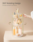SONGMICS Makeup Organizer, 3-Tier Round Rotating Skincare Organizer Countertop, Customizable, Toiletries Vanity Organizer, Lazy Susan, Gift, Transparent UJKA011W02
