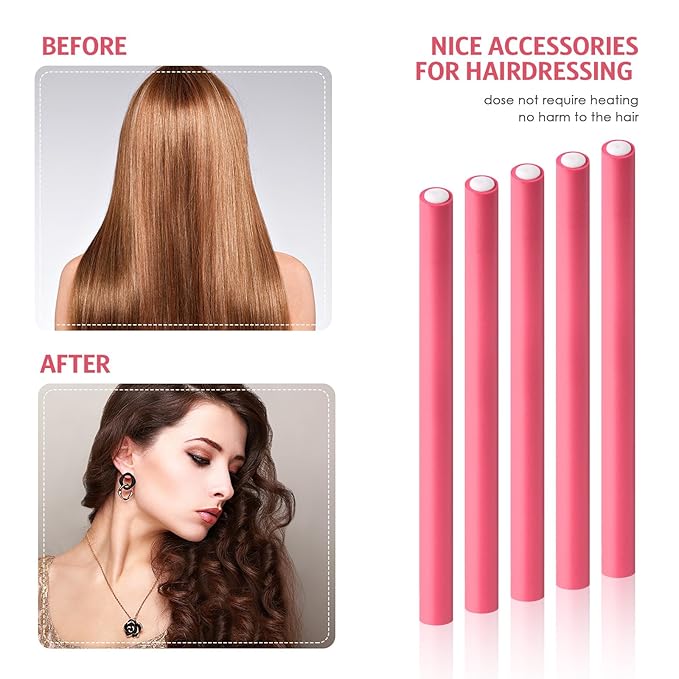 Syhood 30 Pcs 7'' Flexible Curling Rods Twist Foam Hair Rollers Soft Foam No Heat Hair Rods Rollers and 1 Steel Pintail Comb Rat Tail Comb for Women Long Short Hair(Pink,7 x 0.47 Inch)