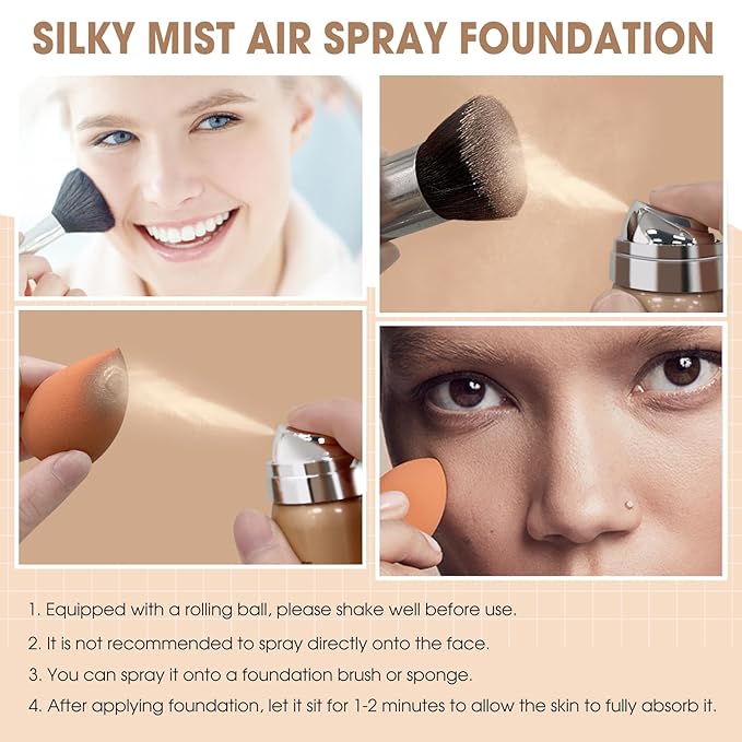 AirBrush Foundation Spray, Silky Mist Foundation Spray Makeup Buff Beige