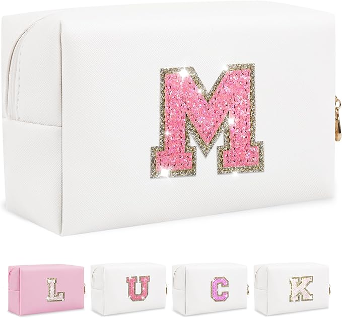Initial letter patch makeup bag,