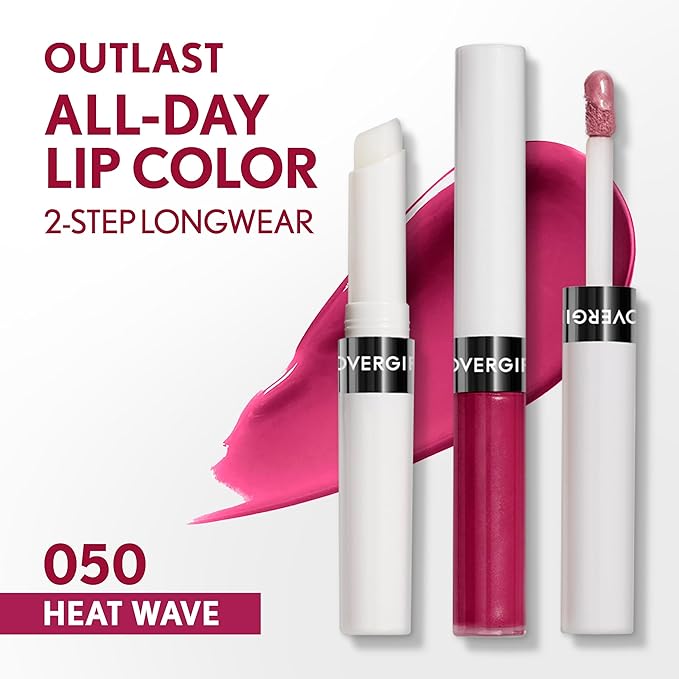 COVERGIRL Outlast All-Day, 050 Heat Wave, Lip Color, 24-Hour Wear, Hydrating Balm, Kiss-Proof, Moisturizing, Vegan Formula, 0.07oz/0.08oz