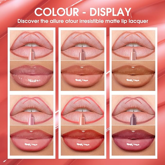 Jolilab Matte Lip Liner Lip Oil Set, Lip Makeup Set Natural Smooth Long-Lasting And Hydrating Beauty Daily Cosmetics Gift for Girls Easy-to-Use（8pcs）