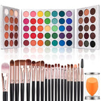 Eyeshadow Palette 65 Colors + 20pcs Makeup Brushes Set + Sponge Blender Sweatproof Pigmented Matte Shimmer Metallic Blendable Soft Pressed Powder Eye Shadow Makeup Palette