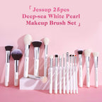 Jessup Brand 25pcs Professional Makeup Brush Set Beauty Cosmetic Foundation Powder Blusher Eyeshadow Blending Highlight Concealer Natural-Synthetic Hair Brushes Set (Pearl White/Silver)