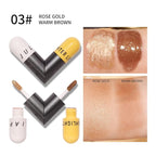 AKARY Liquid Highlighter Makeup for Face Body, Contour Foundation Illuminator Boom Stick, Two-color Highlight Shade Longwear Shimmer Glow Makeup, Valentine's Day gift (03 Rose Gold + Warm Brown)