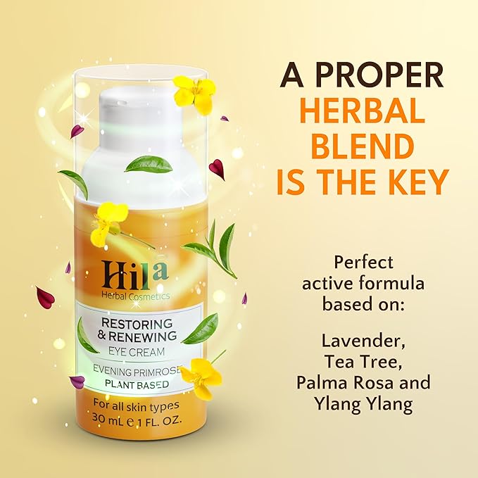 Restoration and Renewal Eye Cream – Evening Primrose Plant Based - Under Eye Cream for All Skin Types, Hydrating Eye Cream, Eye Wrinkle Cream for Women & Men - 30ml