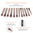 MSQ Eyeshadow Brushes 12pcs Eye Make Up Brush Set with Bag (PU Leather Pouch) Soft Synthetic Hairs for Eyeshadow, Eyebrow, Eyeliner, Blending, Best Gifts - Rose Gold