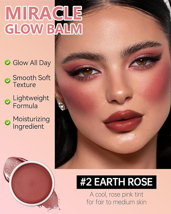 Multi Glow Balm, Miracle Glow Balm Tinted Face Creamy Blush for Women Cheeks Lip Eye, Hydrating Lightweight & Blendable Color, Shimmer Blusher Facial Makeup,Mother's Day Gift for Women Girl-02 Rose