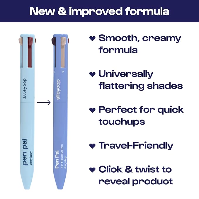 Alleyoop Pen Pal Touch-Up 4-in-1 Makeup Pen, Berry Busy (Medium - Deep) - Travel Make Up Set with Eyeliner, Brow Pencil, Highlighter & Lip Liner - High-Pigment Formula, Easy & Smooth Application