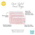 Bumkins Travel Bag, Toiletry, TSA Approved Pouch, Zip Bag, Quart Size Airline Compliant, Clear-Sided, Baby, Diaper Bag Organization, Makeup, Accessories, Packing, Set of 3 Sizes, Floral Gray