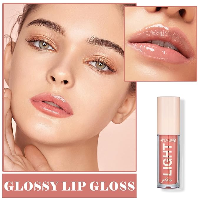 CAHIUYOA Plumping Moisturizing Lip Gloss Lipgloss,Nude Lip Gloss Lip Stain Long Lasting Waterproof,Shine Glossy Liquid Lipstick for Women Girls Lip Makeup Gift - 06