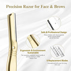 Dermaplane Razor for Women Face with 6 Refill Blades, Dermaplaning Tool Face Razors for Removes Facial Hair, Peach Fuzz, Reusable Metal Handle Eyebrow Razor (Royal Gold)