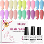 JODSONE 12 Bottles of Gel Nail Polish Set Glossy Top Coat Base Coat Gel Polish Ideal for Holiday Gift Giving