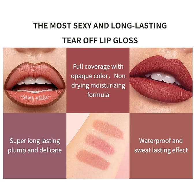 3 Colors Peel off Lip Liner Tattoo, Peel Off Lip Stain Tattoo with Matte Finish, Infused with Vitamin E, Tattoo Lipstick Long Lasting Plump Lip Makeup Gift for Women