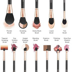 OMANIAC Makeup Brush Set Professional, 12 Pearlescent Wood Handle Makeup Brushes, Premium Cruelty-Free Synthetic Fiber Hair, Travel Make up Brushes Set with Case (Black).