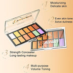 All In One Color Correcting Palette + 8 Makeup Brushes, 3D Cosmetics Cream Contour Highlighting Foundation Makeup Palette Long Lasting for Sculpt &Highlighting, Define Cheekbones