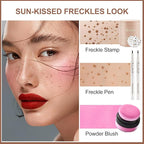 Erinde Natural Freckle Blush Makeup Kit - Liquid Freckle Pen & Fake Freckles Stamp Air Cushion & Powder Cushion Blush, Long Lasting Waterproof Freckles Tattoo Marker for Natural Sunkissed Makeup