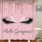 4PCS Hello Gorgeous Unicorn Eyelash Shower Curtain Set Luxury Diamond Rose Gold Glitter Eyeshadow Makeup Pink Glam Beauty Fashion Girly Women Bathroom Decor Non-slip Bath Mat Toilet Rug, Bling