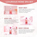 Bath Gift for Women and Girls, Japanese Cherry Blossom Spa Set With Natural Extracts, 3PCS Set - Shower Gel, Lotion, Mist, Personal Self Care Kit, Body Care Travel Set