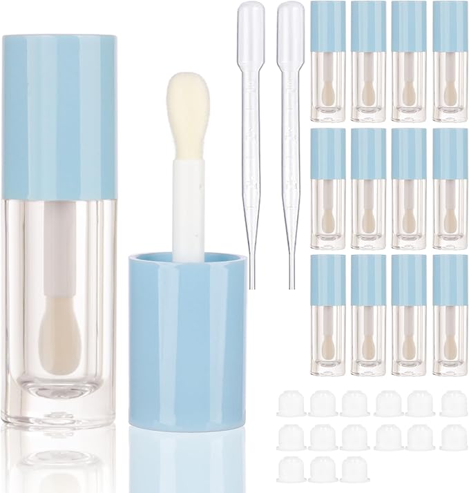 COSIDEA 14pcs Empty 6ml big doe foot wand Chunky lip gloss tubes for DIY lipgloss,Pink round lipgloss containers tubes with thick wand (Blue)