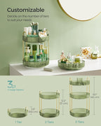 SONGMICS Makeup Organizer, 3-Tier Round Rotating Skincare Organizer Countertop, Customizable, Toiletries Vanity Organizer, Lazy Susan, Gift, Pale Green UJKA011C01
