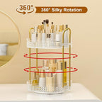 360 Rotating Makeup Organizer 2 Tier, Large Skincare Clear Make Up Storage Spinning Perfume Organizers for Bathroom Counter Dresser, White