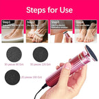 5.3'' Electric Foot Callus Remover with 80pcs Sandpaper Discs & Brush, Professional Aluminum Ergonomic Pedicure Tool, Stepless Speed & Reverse Control for Dead Skin Removal (Pink)