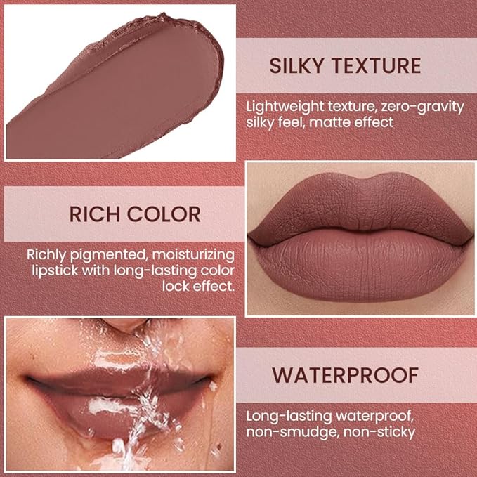 Light Brown Matte Lip Liner Pencil - Crayon Matte Lipstick Pencil, No Transfer, Smudgeproof & Waterproof, Sharpenable Lip Crayon for Women, Velvet Long-Lasting Lip Color 06#