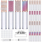 AMORIX 20 Pack Diamond Lip Gloss Tubes with Wand 5ml Empty Rhinestone Cute Lipgloss Bottles/Containers Crystal Lip Gloss Supplies Kit + 2pcs Syringes + Labels for DIY Lip Gloss Base