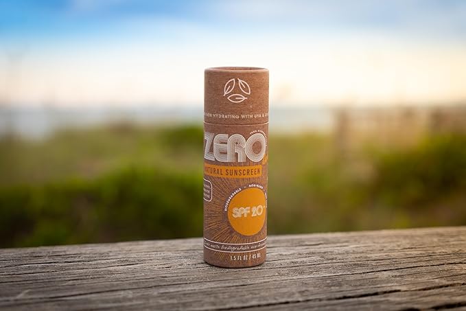ZERO Waste 100% Plastic Free Natural Sunscreen Stick, SPF 20 Reef Safe and Kid Friendly, Water Resistant, Push Up Cardboard Tube, Sunblock Made with Beeswax, Shea Butter and Coconut Oil, 1.5 Oz