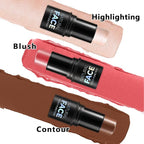 3Pcs Cream Contour Stick Makeup Kit, Shades with Highlighter Stick, Blush Stick and Bronzer Contour Stick for Sculpt the Cheeks, Long Lasting, Waterproof, Matte & Dewy Finish (LIGHT MEDIUM)