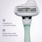 FLAMINGO 5-Blade Razors for Women - 1 Razor Handle + 1oz Foaming Shave Gel + 1 Shower Holder - Sage (Pack of 2)