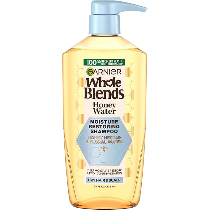 Garnier Whole Blends Honey Water Moisture Restoring Shampoo, Hair Care for Dry Hair and Dry Scalp with Honey Nectar and Floral Water, 28 Fl Oz